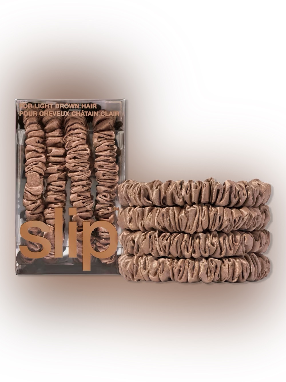 Slip Pure Silk Skinny Scrunchies 4pc Set- Light brown